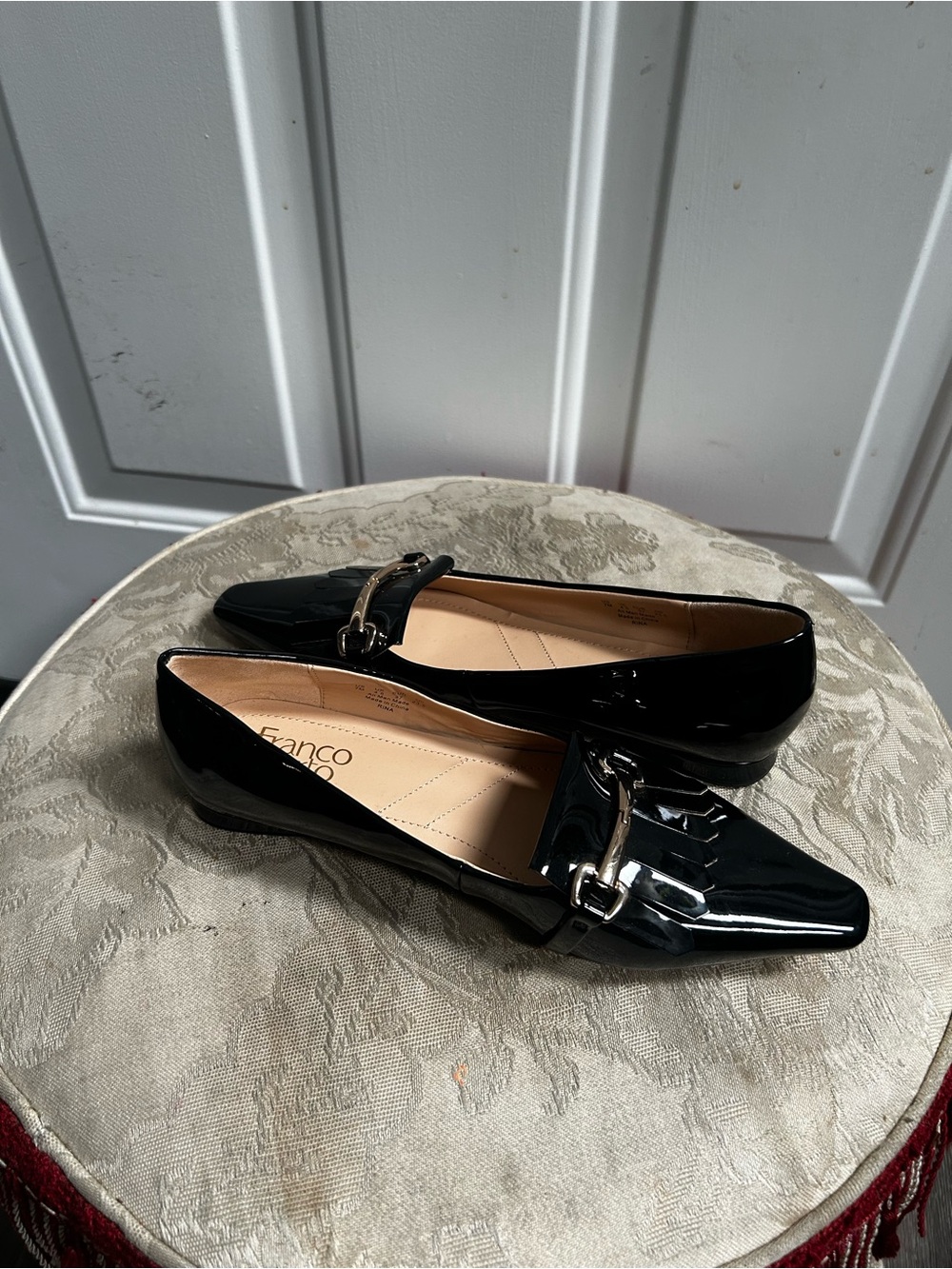 Franco Sarto Black Patent Pointed Kiltie Loafers with Metal Bit - Picture 10 of 16